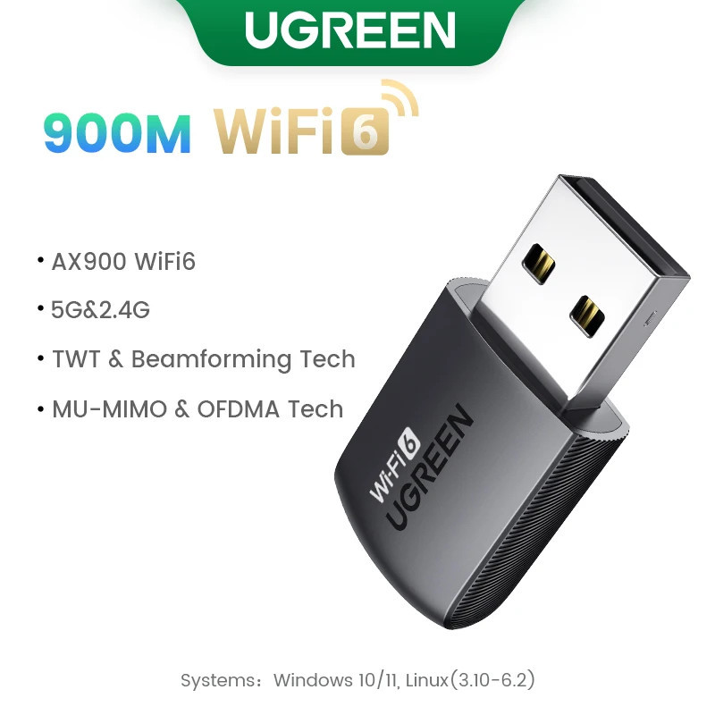 UGREEN อะแดปเตอร์ไร้สาย AX900 WiFi6 5GHz และ 2.4GHz Usb WiFi Dongle เสาอากาศสําหรับการ์ดเครือข่ายแล็