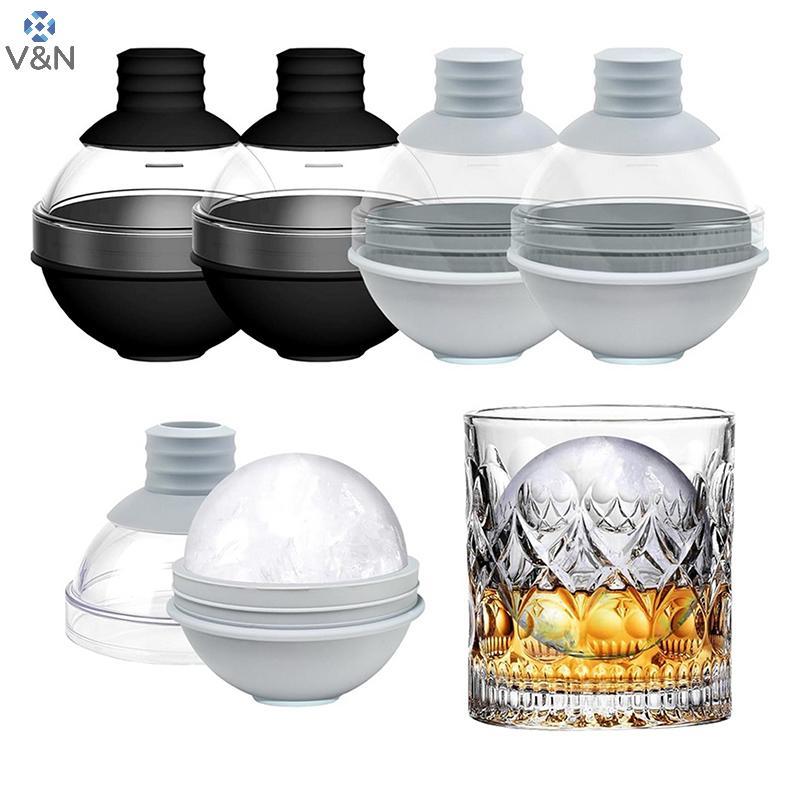(V&N) 1/2 ชิ้นขนาดใหญ่รอบ Ice Ball Maker แม่พิมพ์ซิลิโคนสําหรับวิสกี้ 2-in-1 ฝาช่องทาง Big Sphere IC