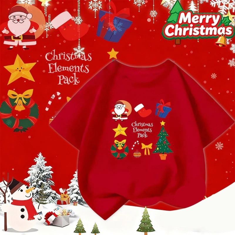 【HOT】เสื้อทีมปาร์ตี้คริสต์มาสใหม่ เสื้อยืดคริสต์มาสคอกลมเด็ก เหมาะสำหรับเด็กชายและเด็กหญิง 100%THAIS