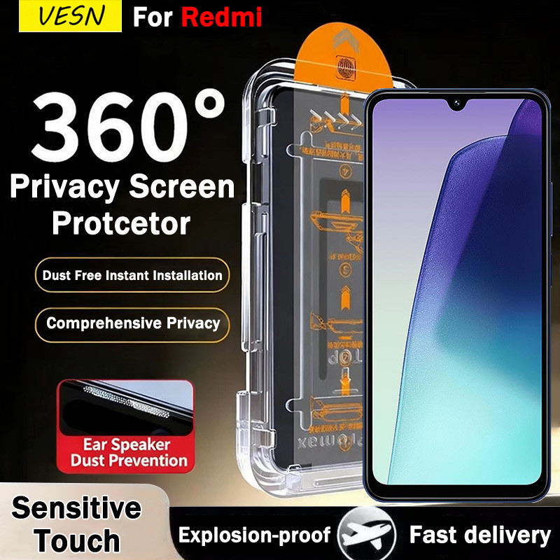 การติดตั้งฟรีฝุ่นความเป็นส่วนตัวฟิล์มแก้วนิรภัยสำหรับ Redmi 14C 14R 13 13C 13R 13x 12 12C 10 Prime 1