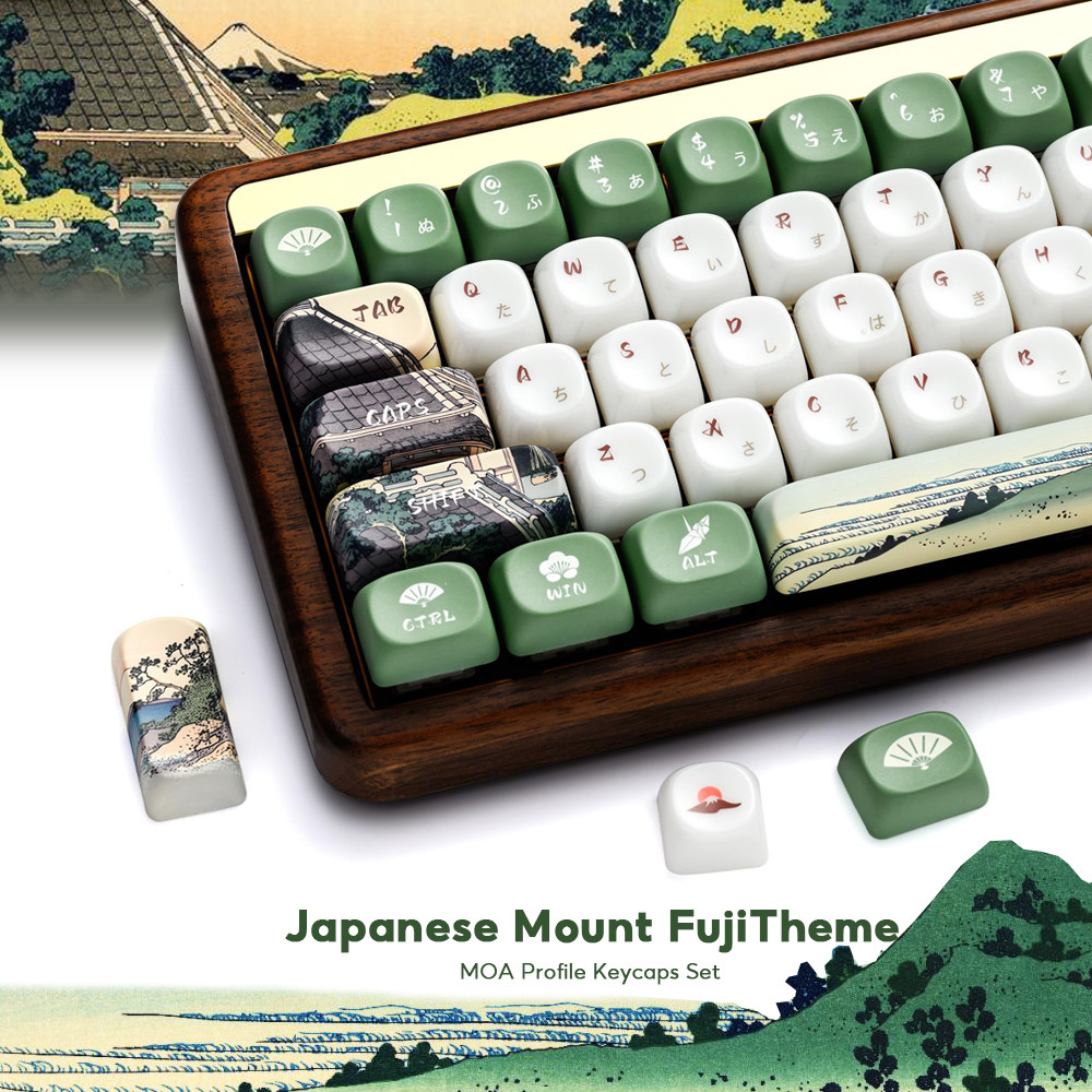 คีย์แคปธีมภูเขาไฟฟูจิแห่งญี่ปุ่น - ชุด 129 ปุ่ม PBT+PC โปรไฟล์ MOA คีย์แคปคัสตอมทำจากวัสดุ สำหรับสวิตช์ Gateron และ Cherry MX คีย์บอร์ดกลไกสำหรับเกมมิ่ง ขนาด 60% ถึง 100%