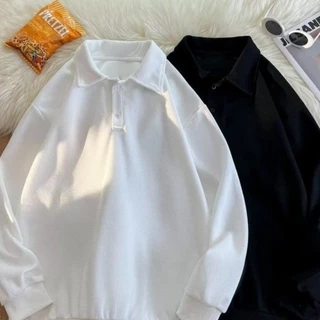 Chaistyle สีทึบ Lapel เสื้อโปโล เสื้อผู้ชาย ความรู้สึกขั้นสูง วาฟเฟิล ปุ่มแขนยาว สไตล์อเมริกัน