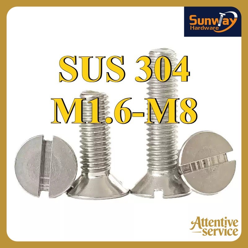 GB68 304 สแตนเลส one-word slot consunk หัวสกรู slotted สกรูหัวแบน M1.6M2M2.5M3M4M5M6M8M10Sunway-FC