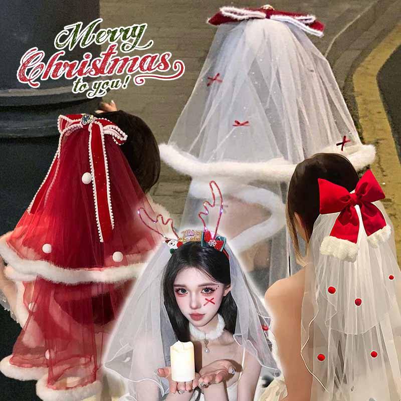 เครื่องประดับผม ผ้าคลุมศีรษะคริสต์มาส ที่คาดผมโบว์  เหมาะสำหรับงานปาร์ตี้คริสต์มาส