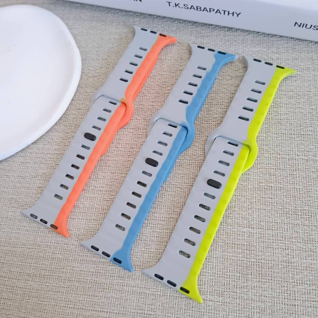 ZMZ สายคลื่นแบบหมุดล็อค ขอบสี สีทูโทน สำหรับ สมาร์วอท ขนาด 38/40/41/(S10)42mm 42/44/45/46/49mm