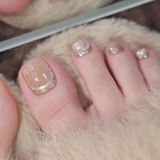 24pcs เล็บtoe พร้อมกาวแฟชั่นสแควร์สั้นคลุมทั้งหมดปลอม Toenails เล็บปลอมฝรั่งเศส