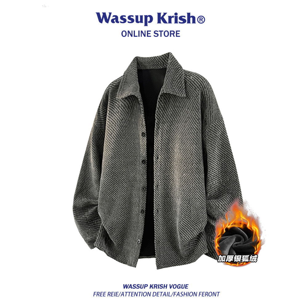 WASSUP KRISH American Jacket Men 2025 สไตล์ใหม่หลวมสบายๆเสื้อเชิ้ตผู้ชายพื้นผิวด้านบน