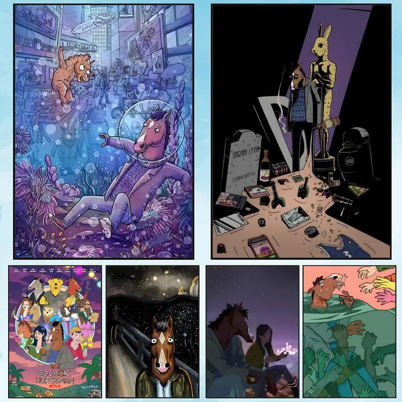 Fun Bojack Horseman พิมพ์โปสเตอร์ผ้าใบ,ห้องนั่งเล่นและตกแต่งบาร์ที่สวยงาม,ศิลปะ QXXD