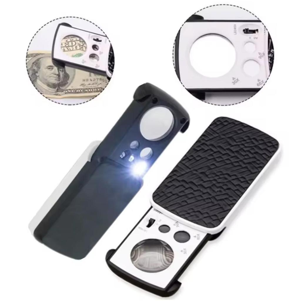 กล้องส่อง3เลนส์ กล้องส่องพระ ส่องเพชร 30x 60x 90x พร้อมไฟ LED กล้องพระ แว่นส่องพระ ส่องพระ