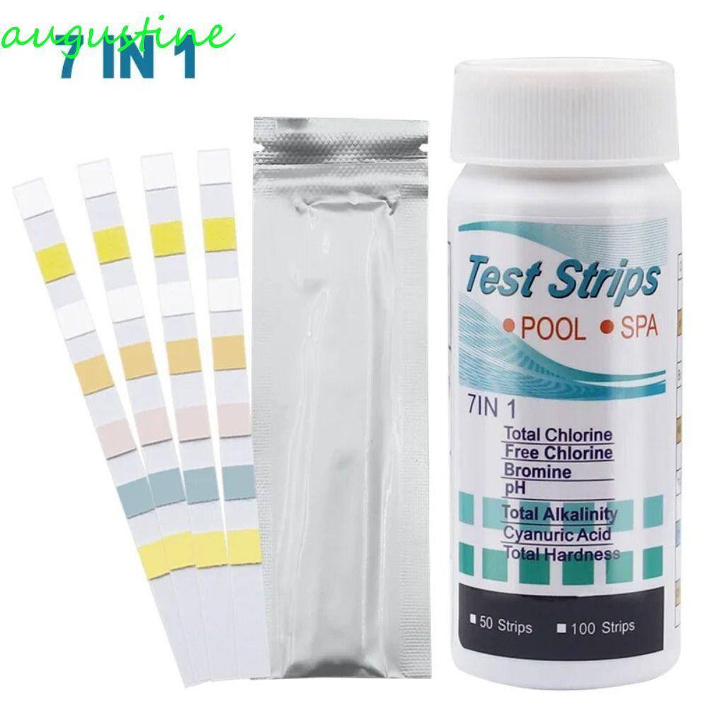 AUGUSTINE 100 ชิ้นแถบทดสอบคุณภาพน้ํา, 7in1 แถบทดสอบสระว่ายน้ําแบบพกพา, ตรวจจับ PH สะดวกความไวสูง PH 