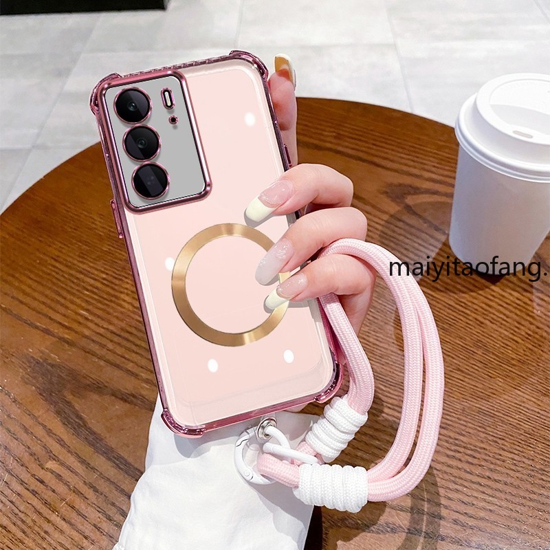 เคสสําหรับrealme C75 C71 4Gเคสโทรศัพท์Strongการดูดซับแม่เหล็กNon-Falling Off Simple All-Matchเหมาะสําหรับถุงลมนิรภัยสี่ด้านโปร่งใสกับสลิงเคสโทรศัพท์SJSJA