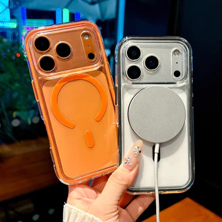 เคสโทรศัพท์อะคริลิคแม่เหล็กสําหรับiPhone 17 Pro Max 17 Air 16 Plus 15 14 13 12 11 Anti Slip Edgeกันกระแทกป้องกันปลอก