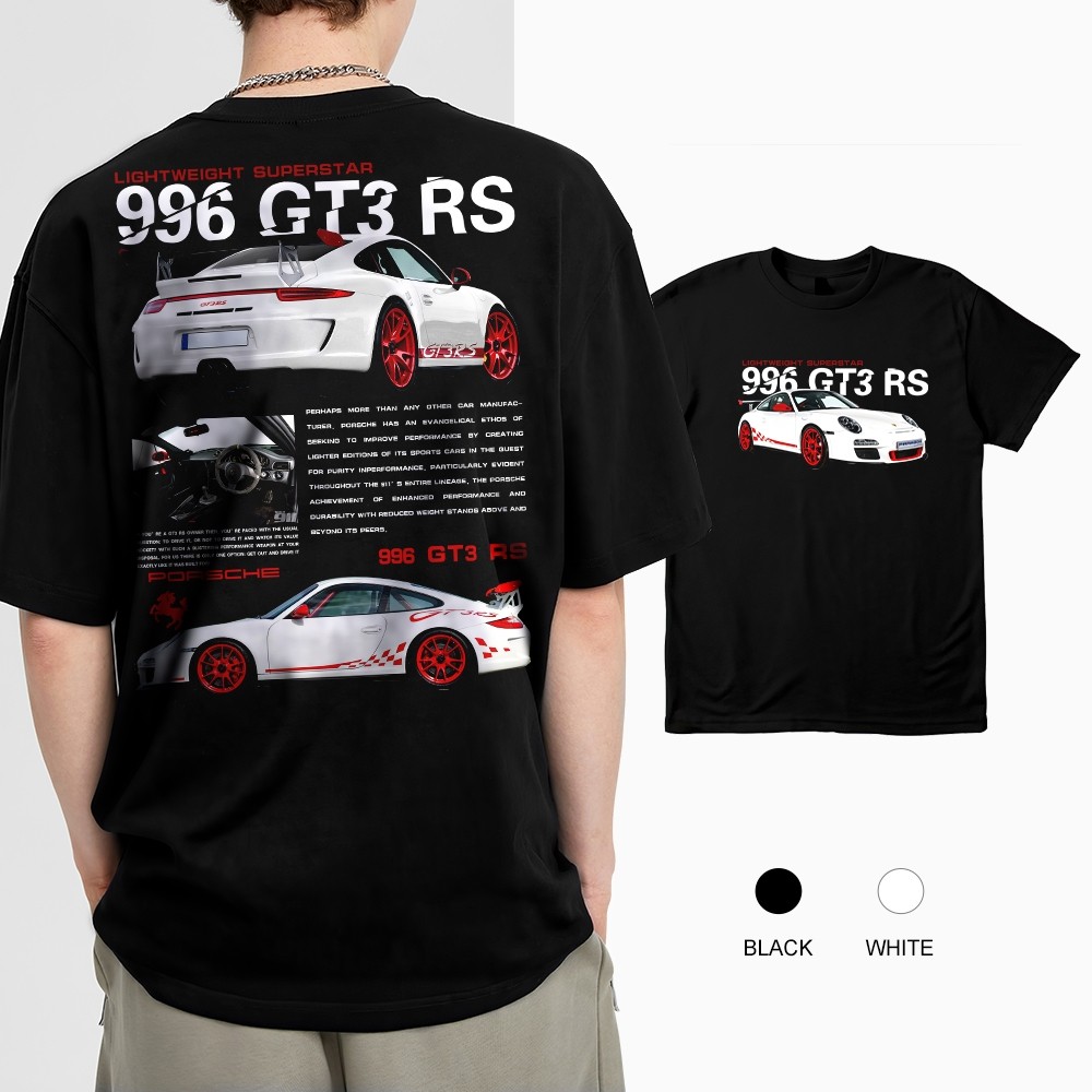 Supercar Series 996 GT3 RS Classic พิมพ์เสื้อยืดคอกลมลําลองผ้าฝ้าย 100% หลวมด้านบนผู้ชาย