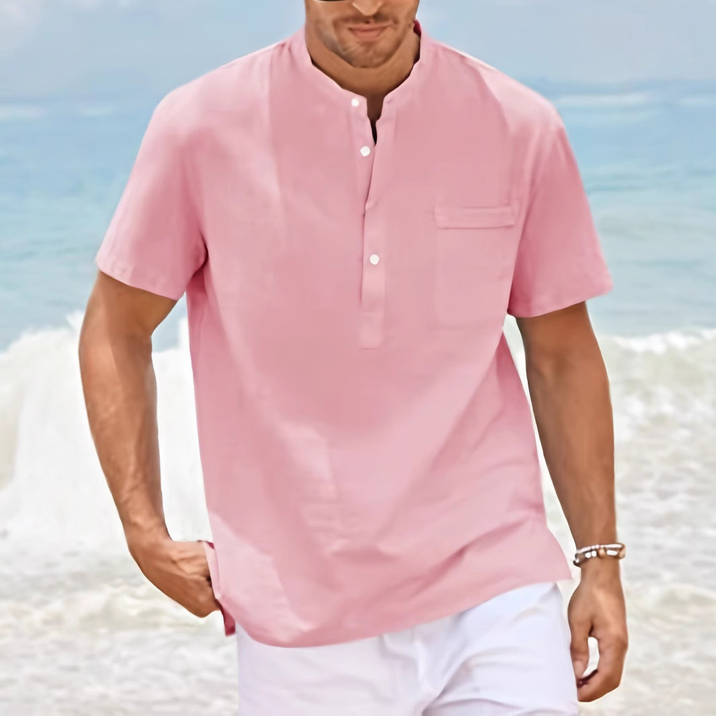 เสื้อเชิ้ตแขนสั้น Shein สำหรับผู้ชาย ไซส์ใหญ่ สีทึบ ใส่ง่ายทุกวัน