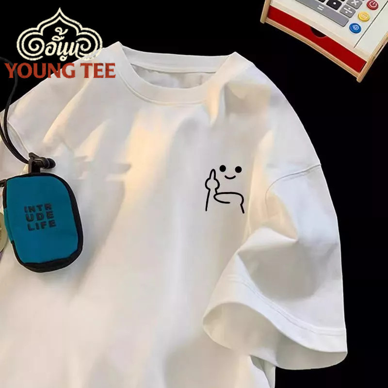 💥 เสื้อขาว เสื้อยืด oversize เสื้อตลก เสื้อน่ารัก ผ้าคอตตอน 100% เนื้อผ้าเกรดพรีเมียม คอกลม ใส่สบาย