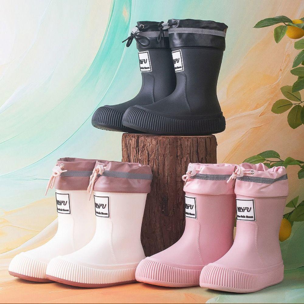 LUNAEDGE รองเท้ากันฝนผู้หญิง, รองเท้ากันฝนการ์ตูนพื้นหนากันลื่น, เทรนด์สตรีทแวร์รองเท้าขากลางตัวอักษรลูกวัวผู้หญิง - รูปที่ 6