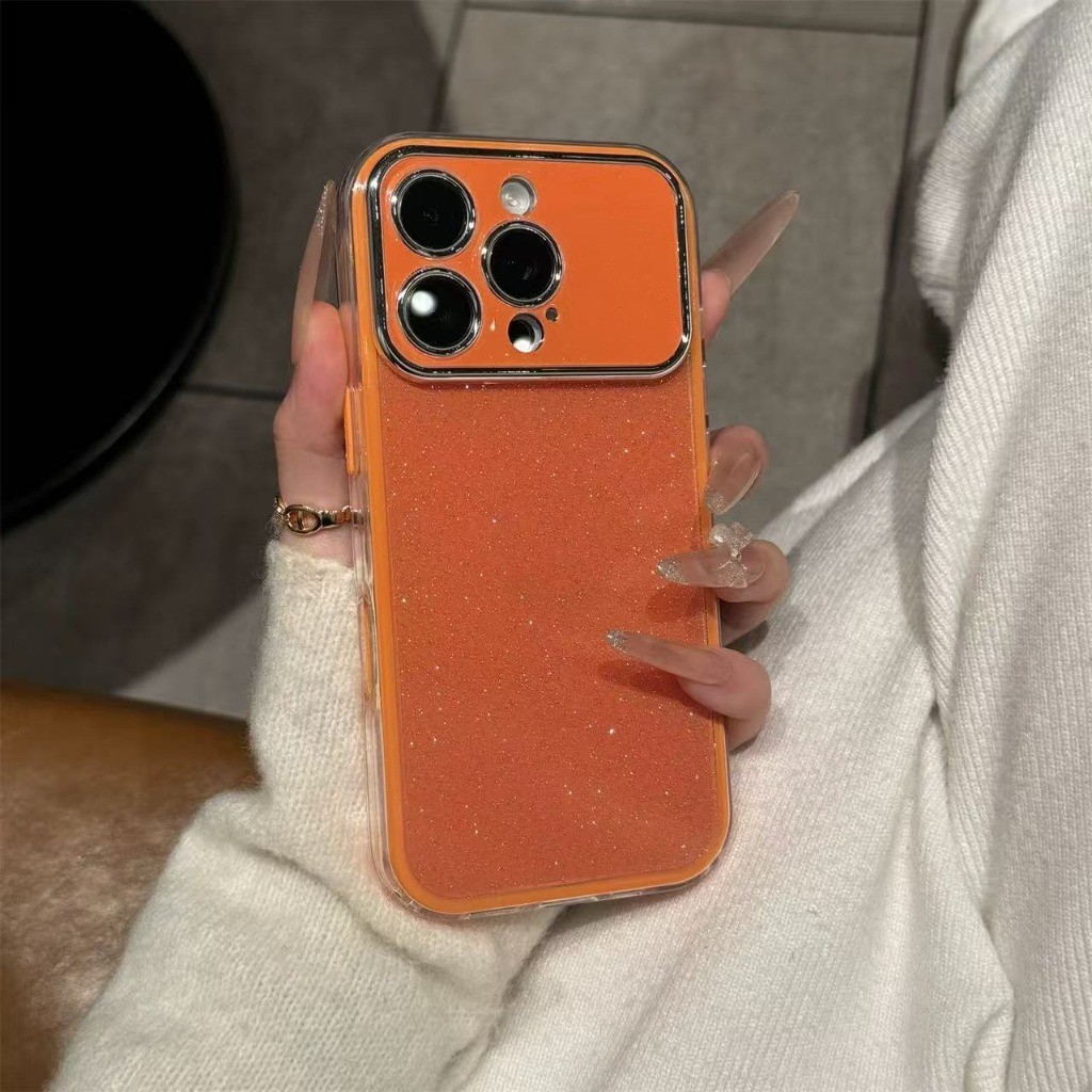 หรูหราสีส้มแวววาวกรณีประกายเคสโทรศัพท์เหมาะสําหรับ ไอโฟน 17 16 15 14 13 มือโปร สูงสุด น่ารักกรณีปกหลัง