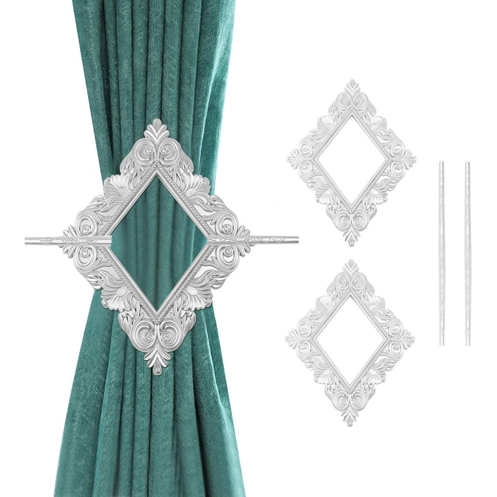 T T T Ulead 2PCS Rhombus ผ้าม่าน Tie กลับผ้าม่านพลาสติก Holdbacks Bling เพชรผ้าม่านหน้าต่าง Tieback 