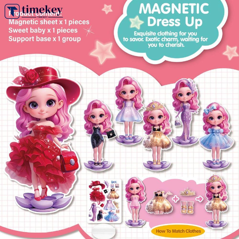 TIMEKEY Magnetic Princess Pretend Play ของเล่นแม่เหล็ก Dress Up ตุ๊กตาสําหรับสาวเล่น Travel Playset 