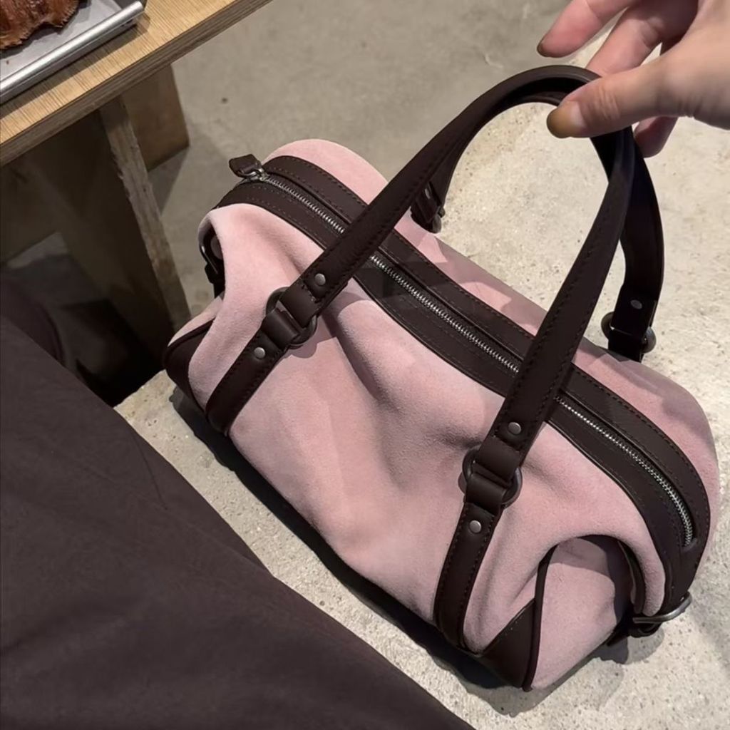 {Coffee Shop Out of Street Bag|กระเป๋าบอสตันหนังนิ่มสีน้ําตาลสีชมพู+สไตล์ย้อนยุคอ่อนโยน < กระเป๋าเต้