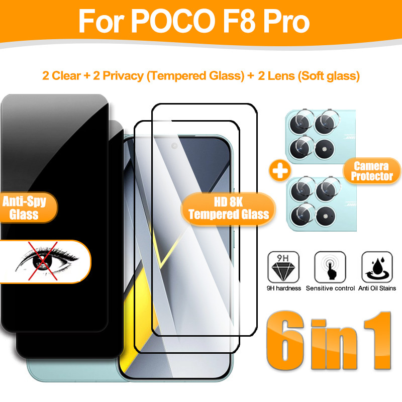 6 IN 1 ฟิล์มแก้ว POCO F8 Pro ความเป็นส่วนตัวและฟิล์มใสสําหรับ POCO F8 Pro Ultra F7 F6 F5 X7 X6 X5 M7