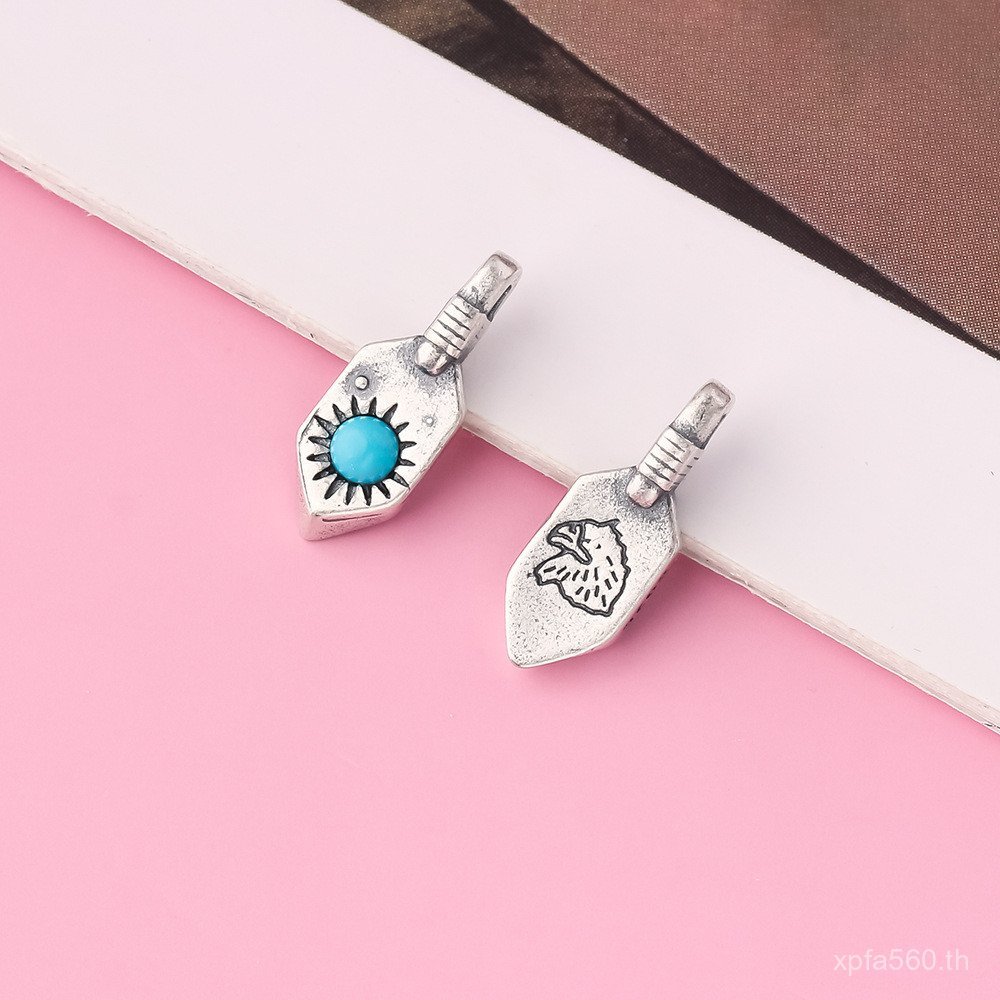 อุปกรณ์เงินเชือกถักส925แฮนด์เมดจี้เงินสเตอร์ลิงจี้สร้อยข้อมือสีเขียวขุ่นทําเองลูกปัดฝังคลิปด้านข้างแ