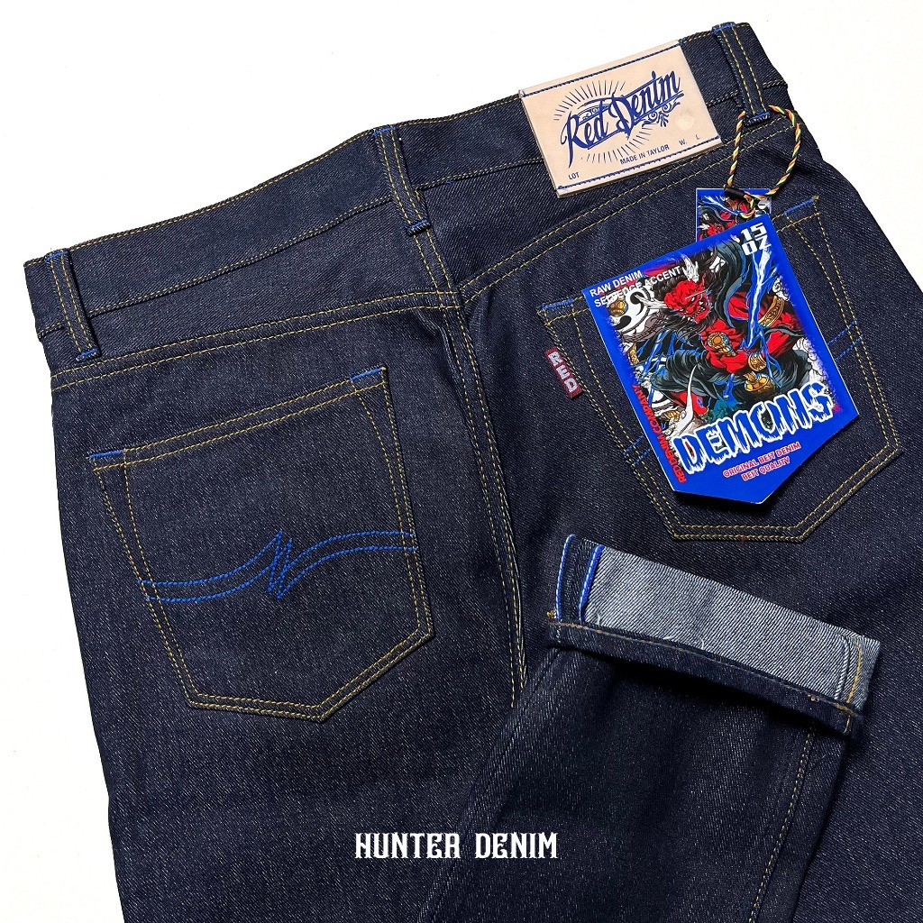 RED DENIM Selvedge Denim Pants 15oz ผ้ายีนส์ดิบ Sanforized Selvedge Accent