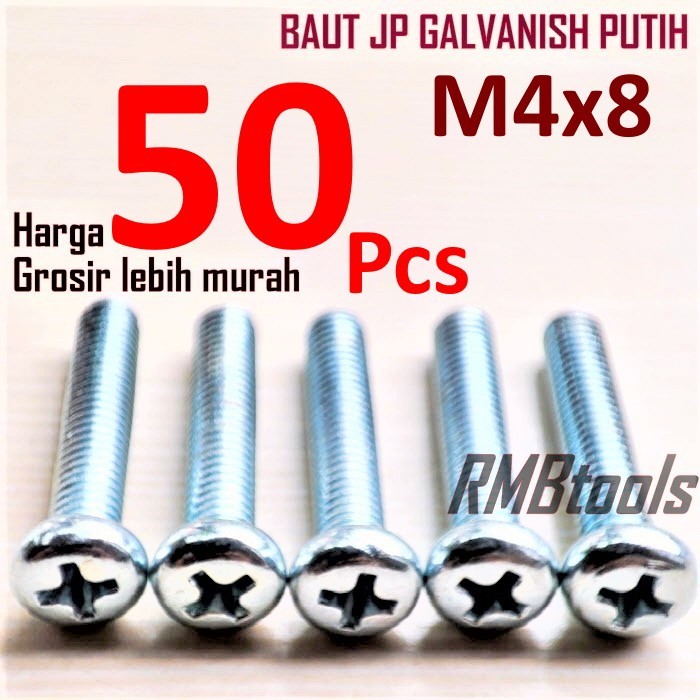 M4x8 JP Bolt Pentol Machine Screw สังกะสีขาว M4 / Bolt Pentol M4 ไขควง +