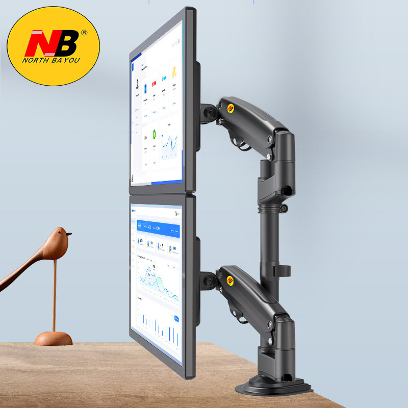 NB H180 ขาตั้งจอภาพสีดํา Dual-Screen Splicing ขาตั้งคอมพิวเตอร์เจาะฟรี Dual-Screen Monitor Stand Arm