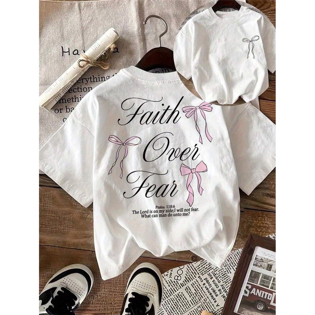 เสื้อยืดผ้าฝ้ายผู้หญิงพร้อมโบปักลายพิมพ์ สไตล์แคชวล O-neck แขนสั้น เหมาะสำหรับแฟชันHip-HopและY2K