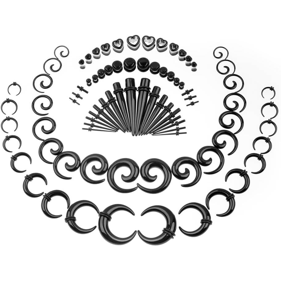 Ear Stretching Kit 84 PCS Spiral Taper Gauges Heart Tunnels Plugs Acrylic Expander Sets14G-00G Body 