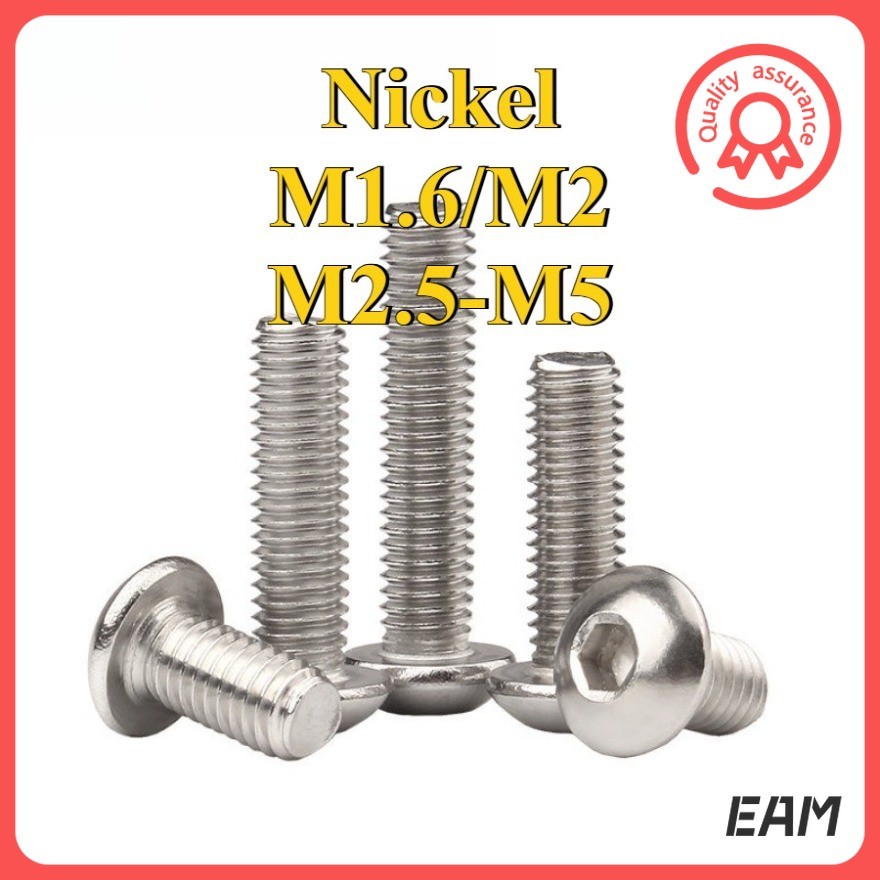 สกรูหกเหลี่ยมใน ISO7380 เกรด 10.9 ชุบนิกเกิล หัวกระทะ/หัวกลมกึ่ง M1.6/M2/M2.5/M3/M4/M5 * L3-50mm[EAM