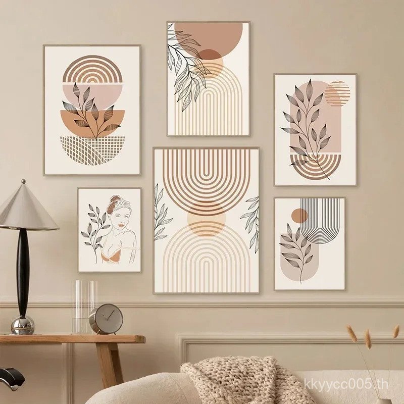 Bohemian Light Block ผ้าใบโปสเตอร์ Vintage Minimalist Line Leaf Wall Art พิมพ์สําหรับห้องนั่งเล่นที่