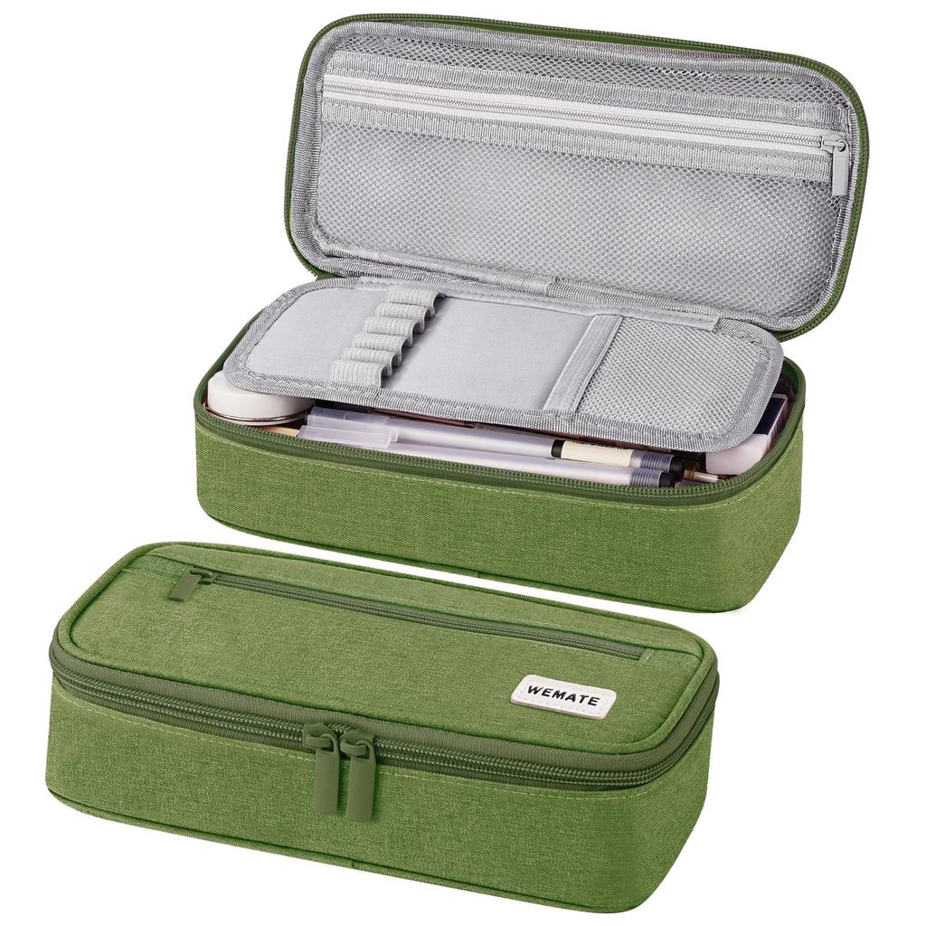 Large Capacity 2-Layer Zipper Pen Case with Pen Holder - Multi-functional Stylish Gadget Pouch for T