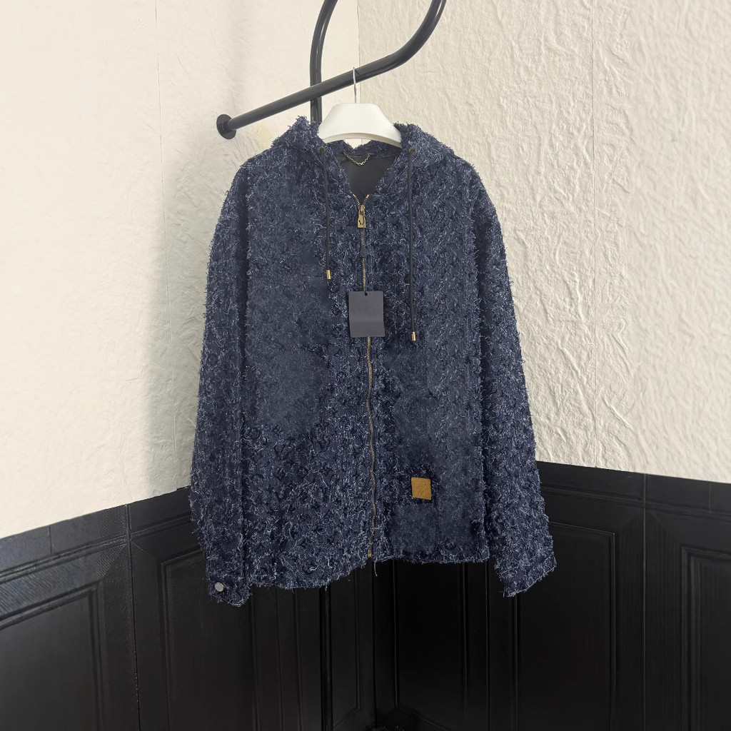 7F6S LO**V 25SS New Checkered Classic Three-Flower Letter Embossed Hooded Jacket Coat