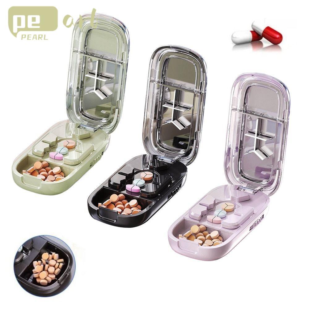 กล่องเก็บยา PEARLTH,ยาแท็บเล็ตDivider Organizer Quartering Pill Cutter,กันฝุ่นCrusher Pill Cutterสํา