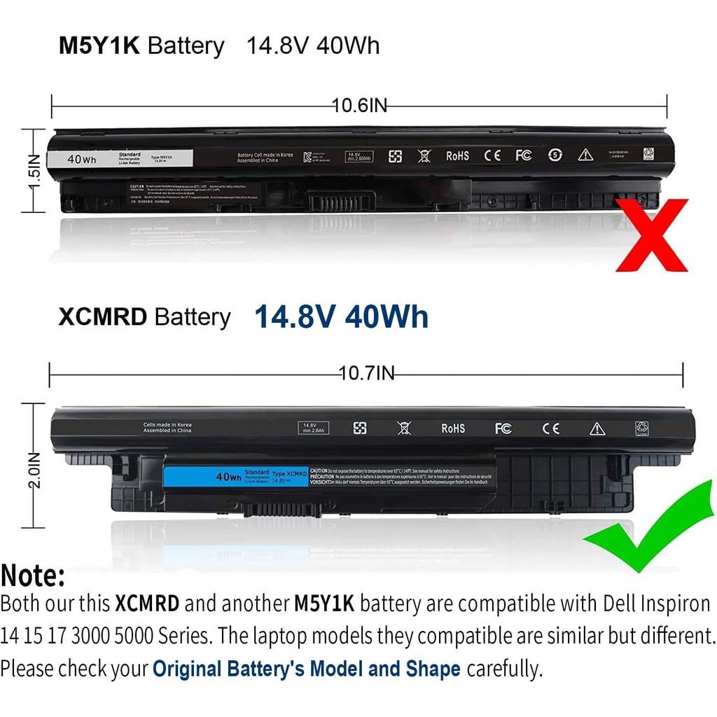 XCMRD 40Wh Li-ion Battery 14.8V Compatible with Dell Inspiron 14R 14 17 17R 15 15R 3000 5000 3521 35