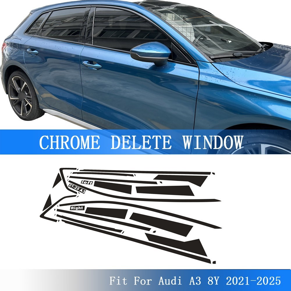 Glossy Black Chrome ลบหน้าต่างสําหรับ Audi A3 8Y 2021-2025 แฮทช์แบ็ก