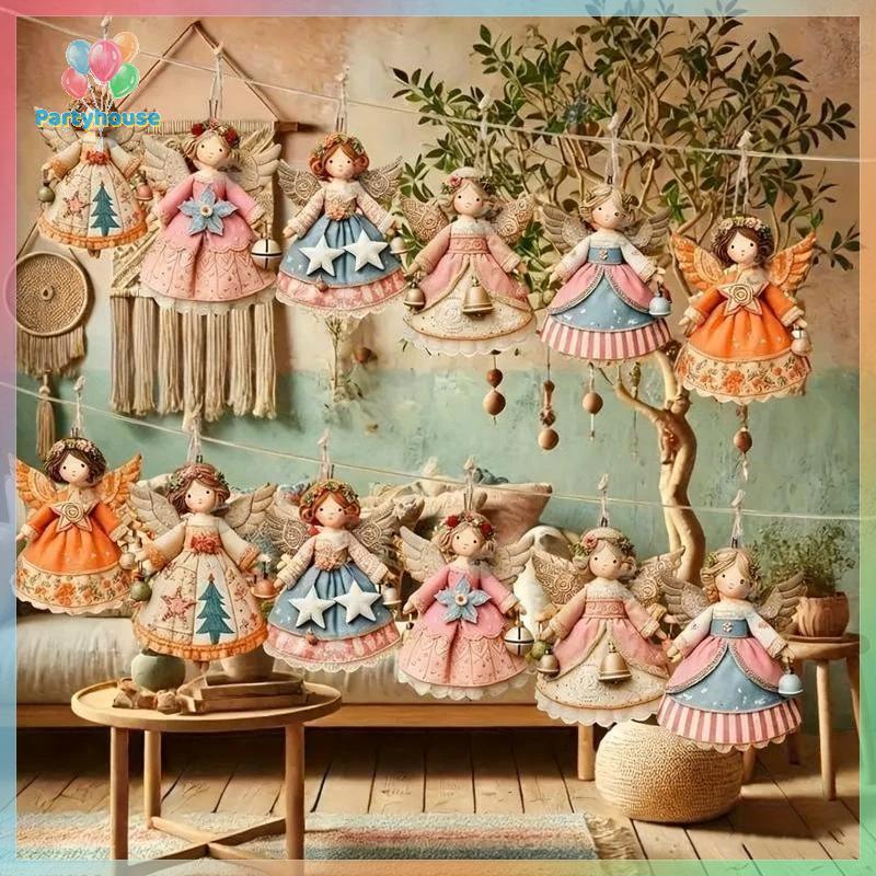 UVIG> 6/12/24/36Pcs Christmas Tree Decor Vintage 2D Christmas Angelสาวจี้ไม้สําหรับบ้านXmas Wallเครื่องประดับตกแต่งใหม่ - รูปที่ 7