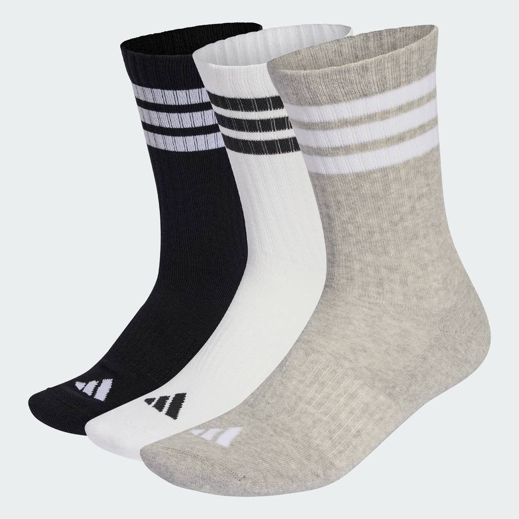adidas Lifestyle 3-Stripes Cushioned Crew Socks 3 Pair Pack Unisex Grey KC9640