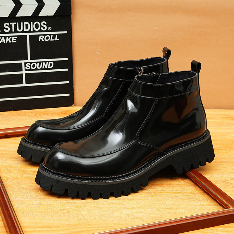 Retro Martin BOOTS เงาสิทธิบัตรหนังของแท้หนังขัดสีผู้ชายสไตล์อังกฤษ High-Top ธุรกิจ All-Match หนา So