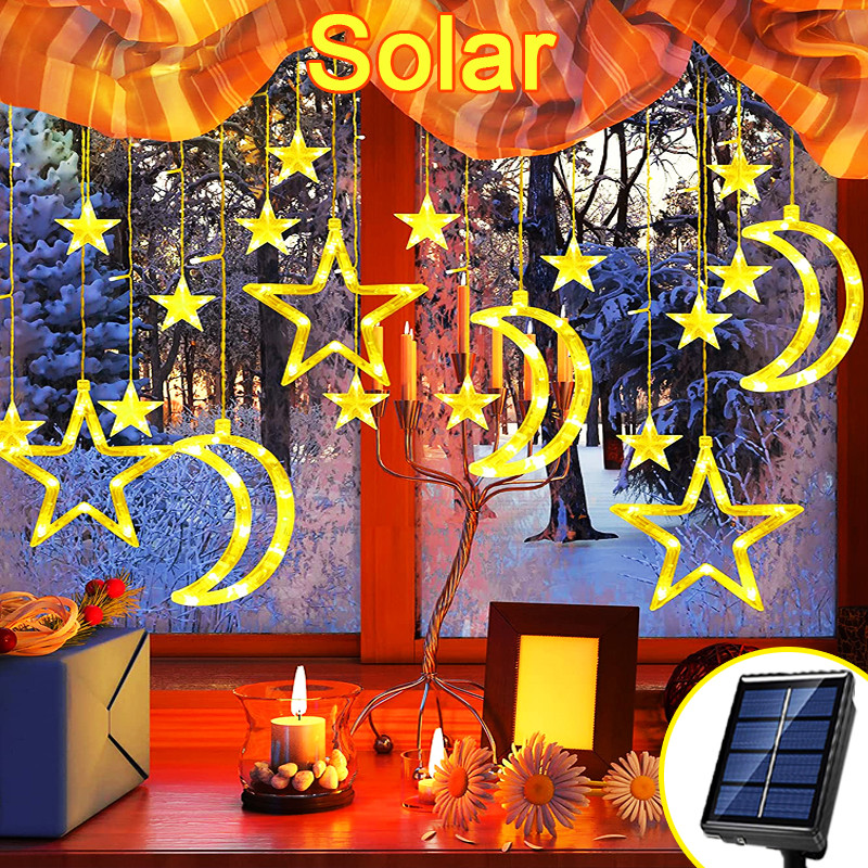 Ligyetor Moon Star Curtain Lights ไฟ LED String Light สําหรับ Christmas Party Hari Raya ตกแต่ง