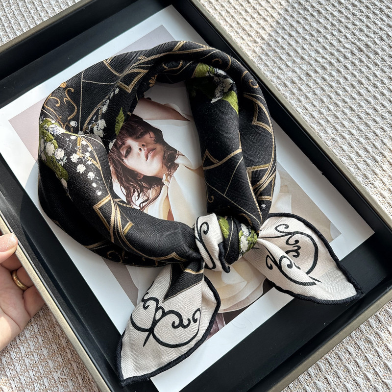 Lily of the Valley Youmeng สีดําสีเขียวสองด้านสองด้านสองด้านผ้าพันคอไหมย้อนยุคหญิงฤดูใบไม้ร่วงฤดูหนา