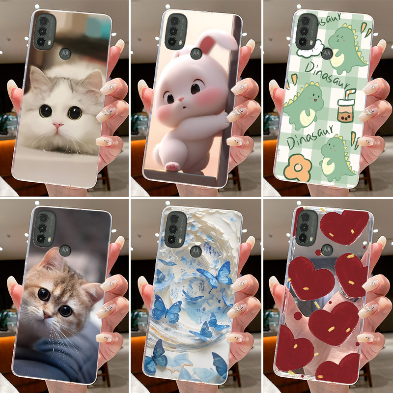 สําหรับ Motorola Moto E40 E30 E20 ซิลิโคนใส Jelly Soft TPU ปกหลังสําหรับ Moto E20 E30 E40 กระต่ายน่า