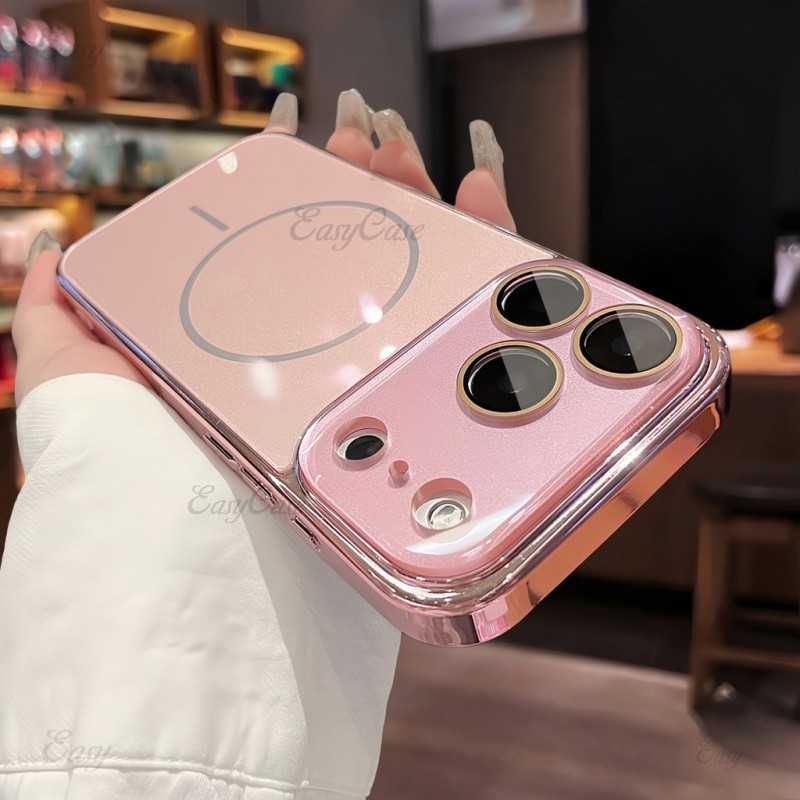 ใหม่ ip17 กรณี Rose Gold กระจกนิรภัยเลนส์สําหรับ iPhone 13 14 15 16 17 Pro Max Air 16pro แม่เหล็ก 15pro เคสโทรศัพท์กันกระแทกเคสโทรศัพท์
