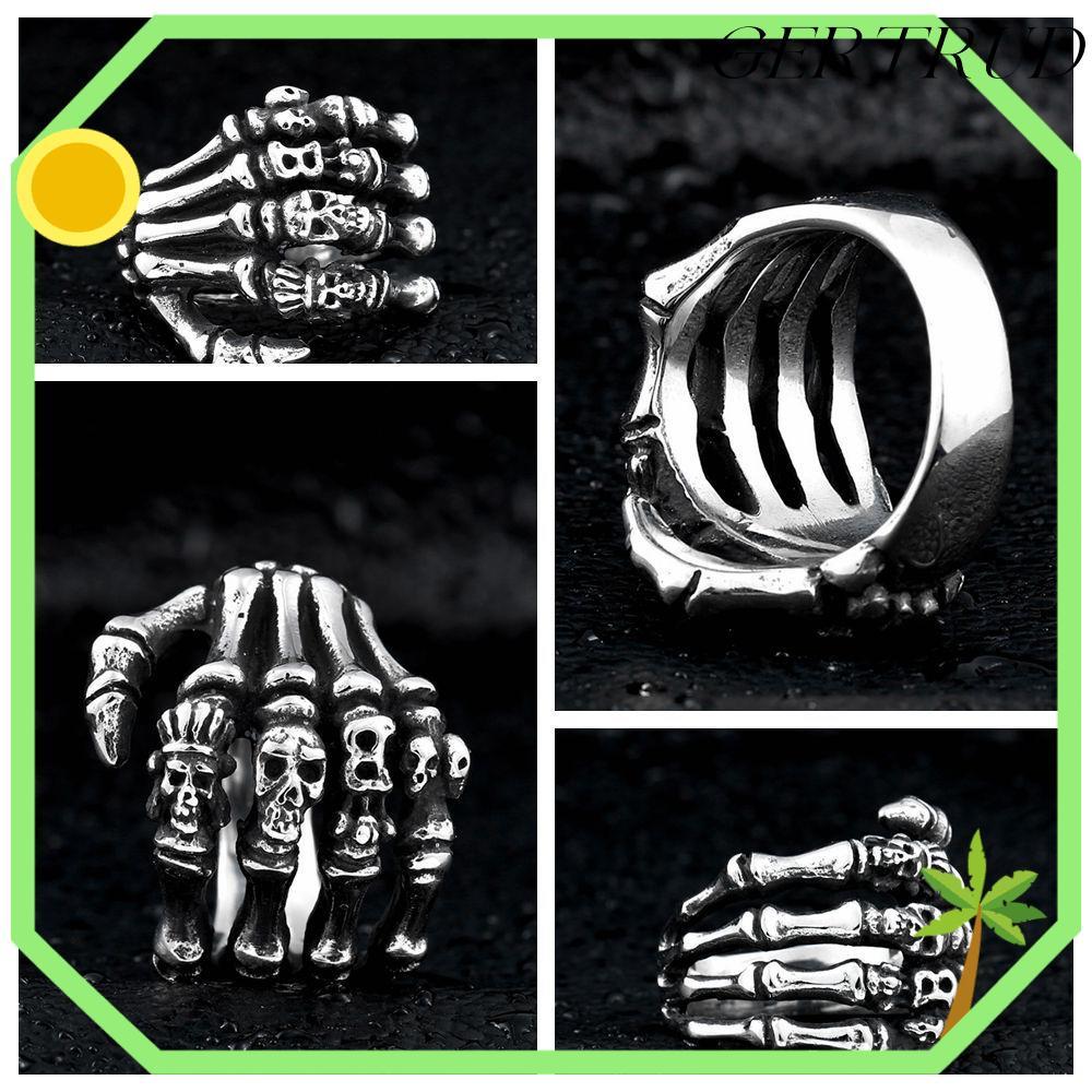 GRERTUD Punk Men Biker Hand Bone Gothic