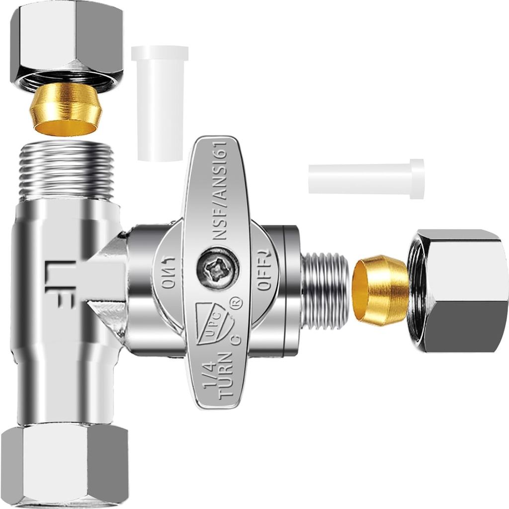 Tee Stop Valve - 3/8 Comp x 3/8 Comp x 1/4 Comp Brass Add-A-Tee Valve,Feed Water Adapter สําหรับตู้เ