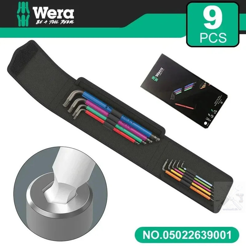 Wera 9 ชิ้น 950/9 Hex-Plus Multicolor Imperial L-key Set สําหรับสกรูซ็อกเก็ตหกเหลี่ยม Hex ประแจ NO.0
