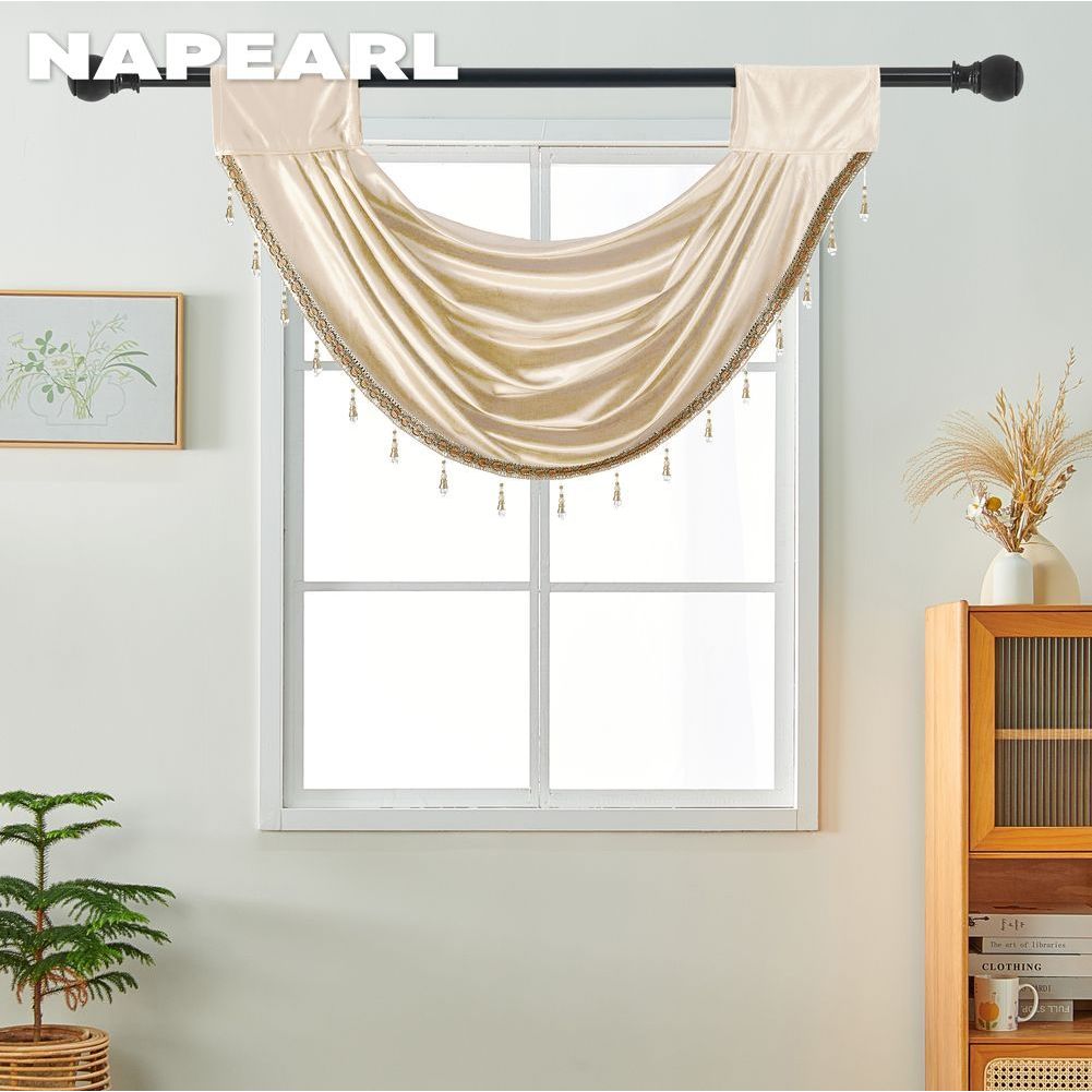 NAPEARL Elegant Velvet Cafe ผ้าม่าน Fringe Rod กระเป๋าออกแบบสําหรับห้องครัวห้องโถง Decor 74x40 ซม. 1