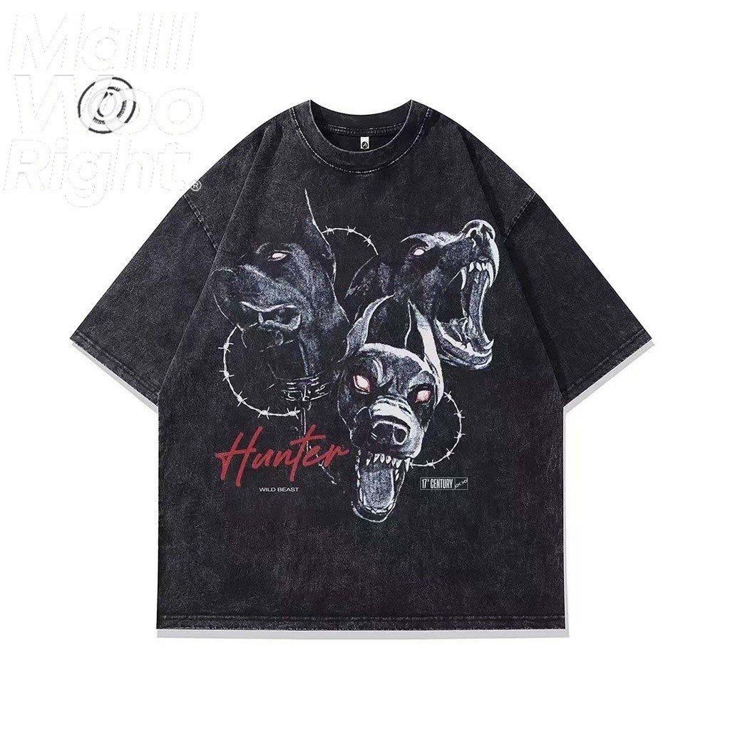 (จัดส่งตลอด 24 ชั่วโมง)Woo Rig ผ้าคอตตอน  ดผู้ชายเสื้อยืด oversize ฟอก สไตล์ฮิปฮอป เรโทรS-5XL